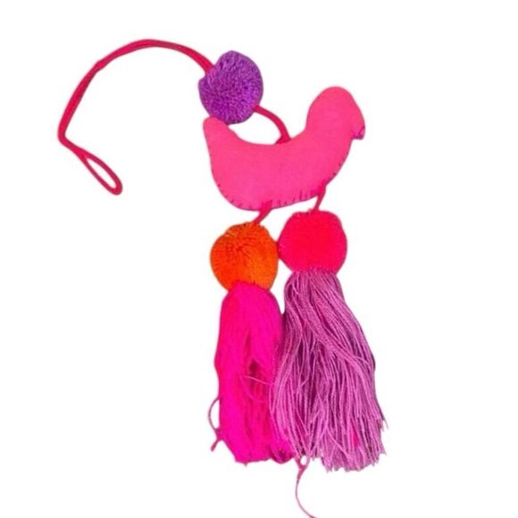 Bird Bag Charm Purple/Pink Pom-Pom Embroidered Mexican Inspired Charm New - Picture 4 of 5